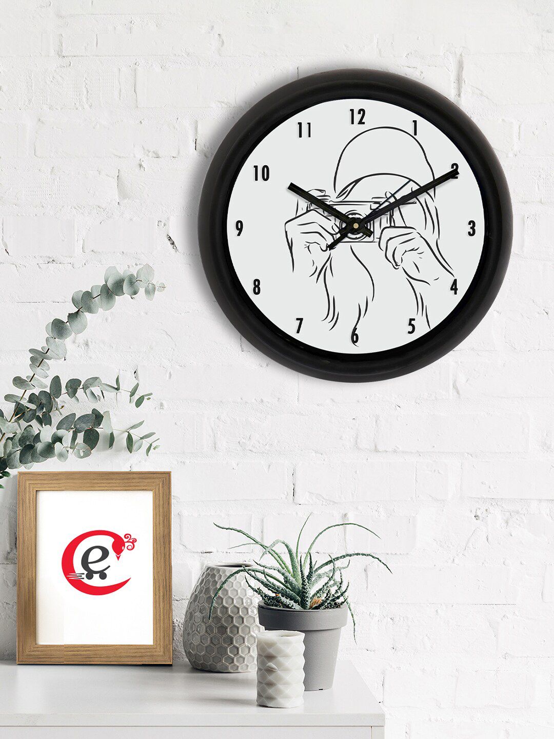 eCraftIndia White & Black Printed Contemporary Analogue Wall Clock Price in India