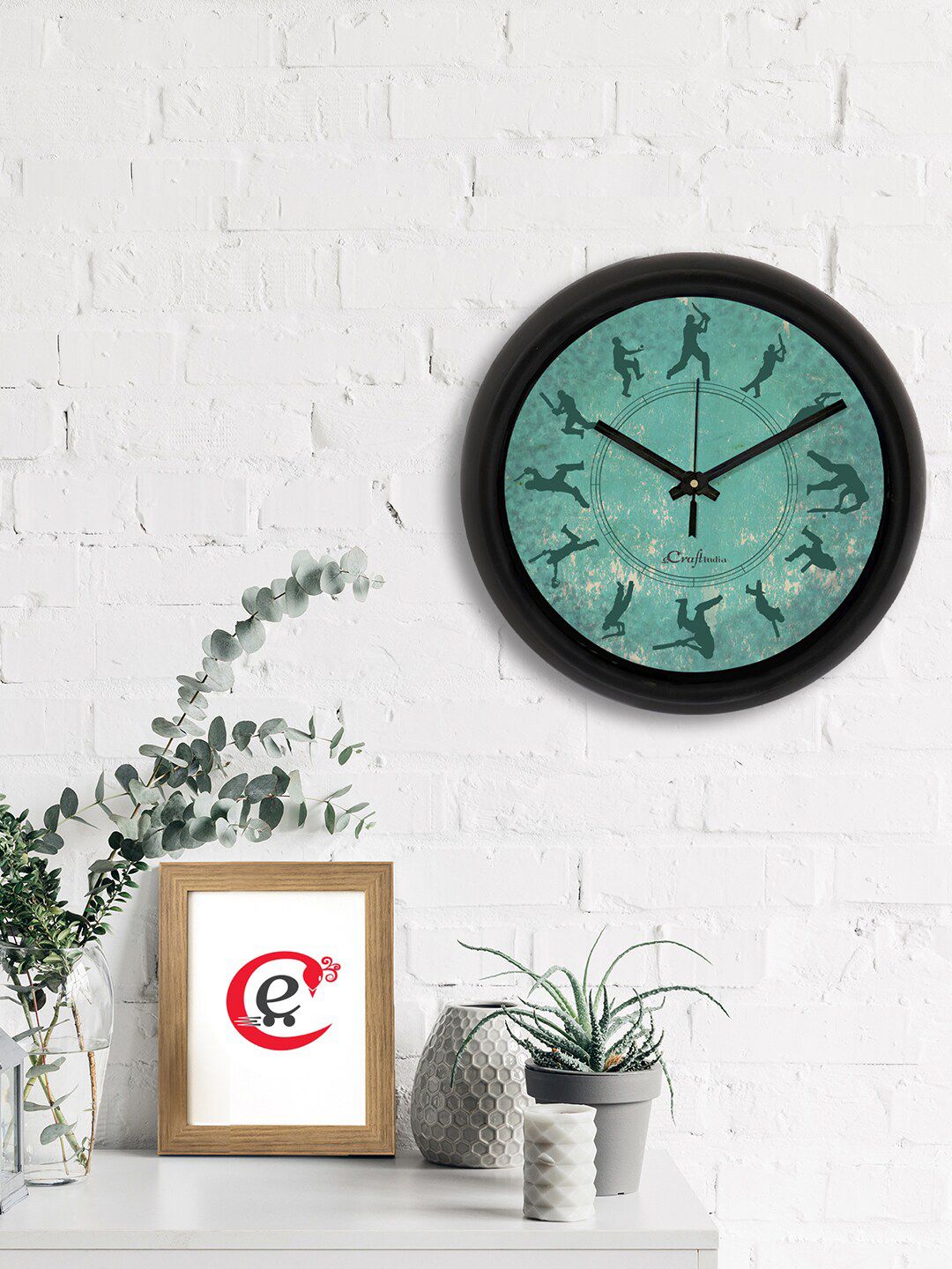 eCraftIndia Green & Black Cricket Theme Printed Contemporary Analogue Wall Clock Price in India