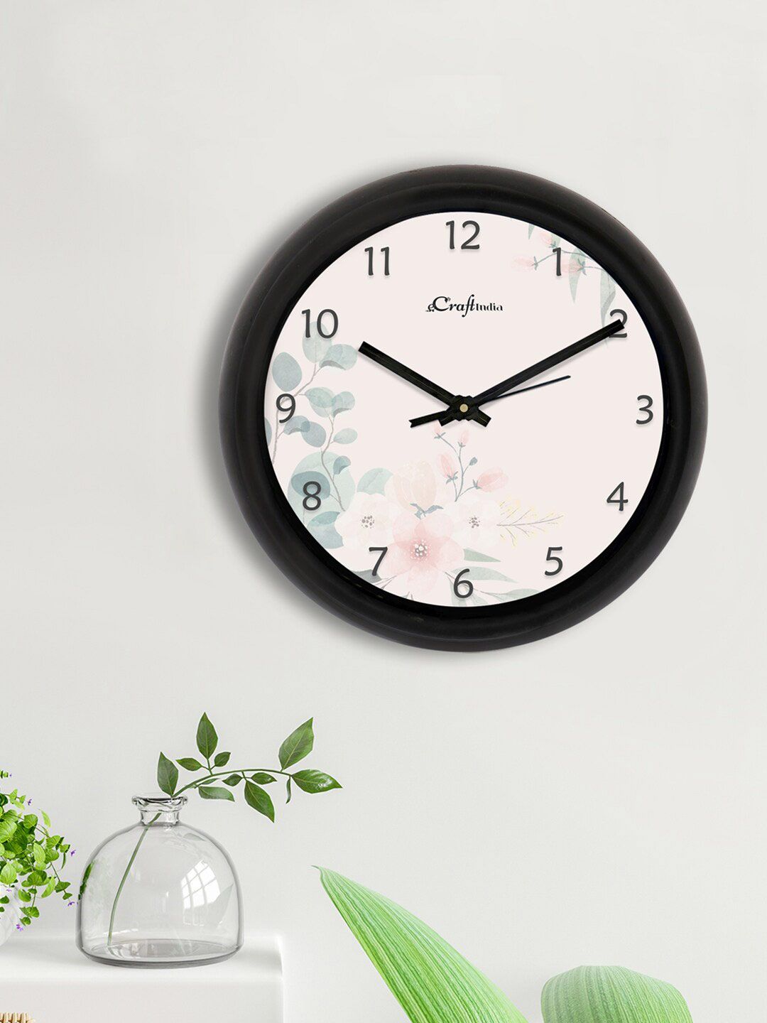 eCraftIndia Beige & Black Printed Contemporary Analogue Wall Clock Price in India