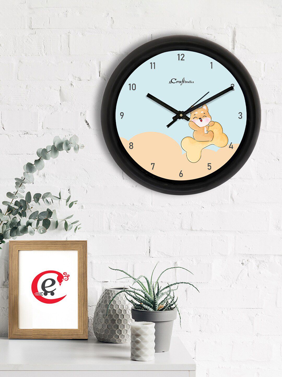 eCraftIndia Blue & Peach-Coloured Printed Contemporary Analogue Wall Clock Price in India