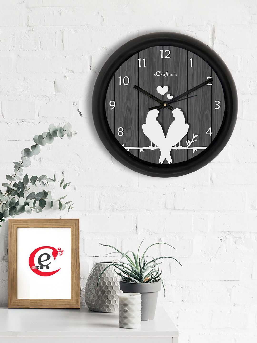 eCraftIndia Grey & Black Printed Contemporary Analogue Wall Clock Price in India