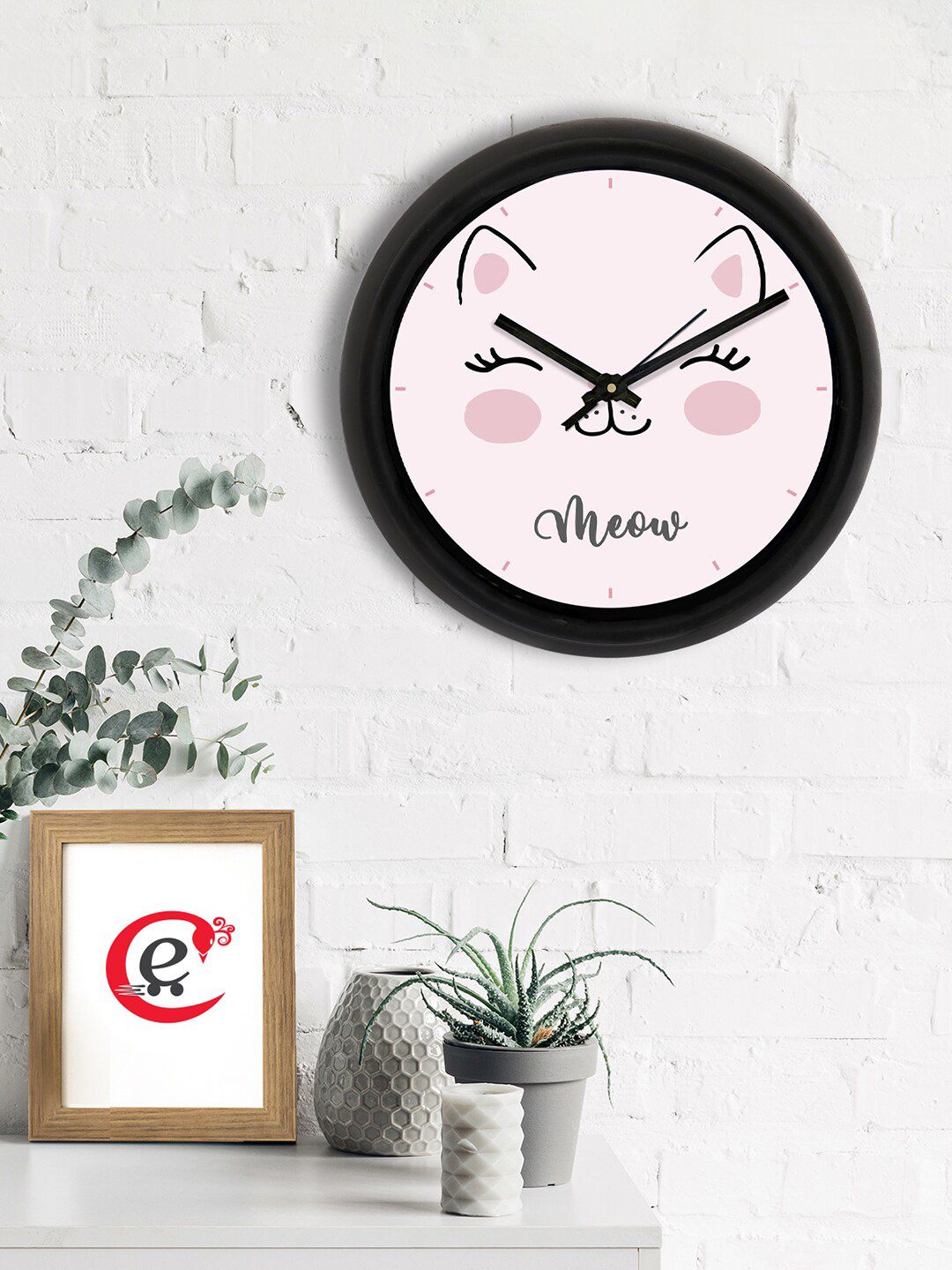 eCraftIndia Pink & Black Printed Contemporary Analogue Wall Clock Price in India