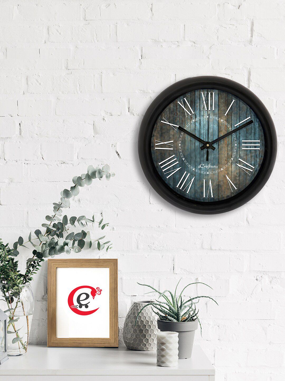 eCraftIndia Blue & Black Printed Contemporary Wall Clock Price in India