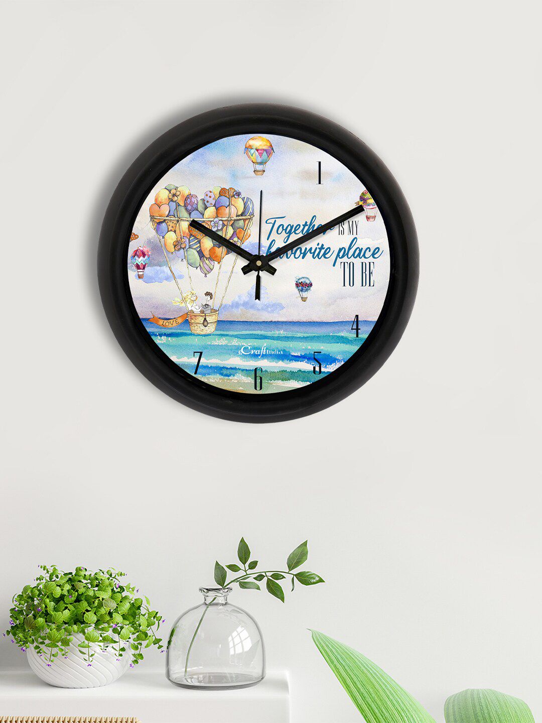 eCraftIndia Blue & Black Printed Contemporary Analogue Wall Clock Price in India