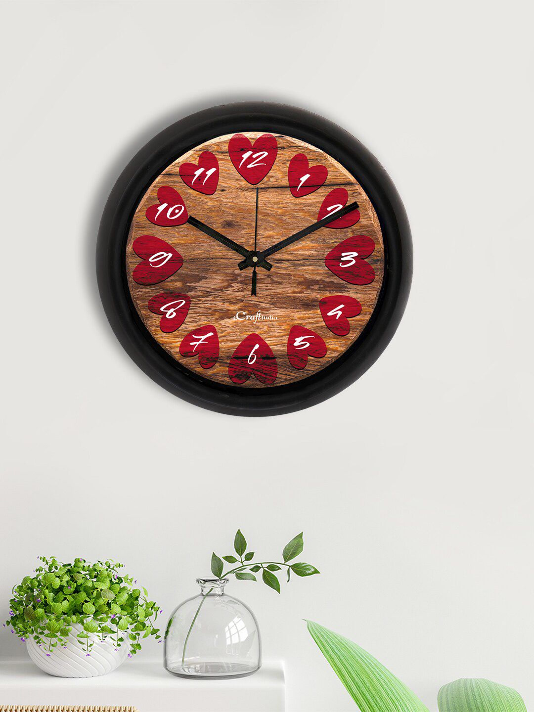 eCraftIndia Brown & Red Printed Contemporary Analogue Wall Clock Price in India