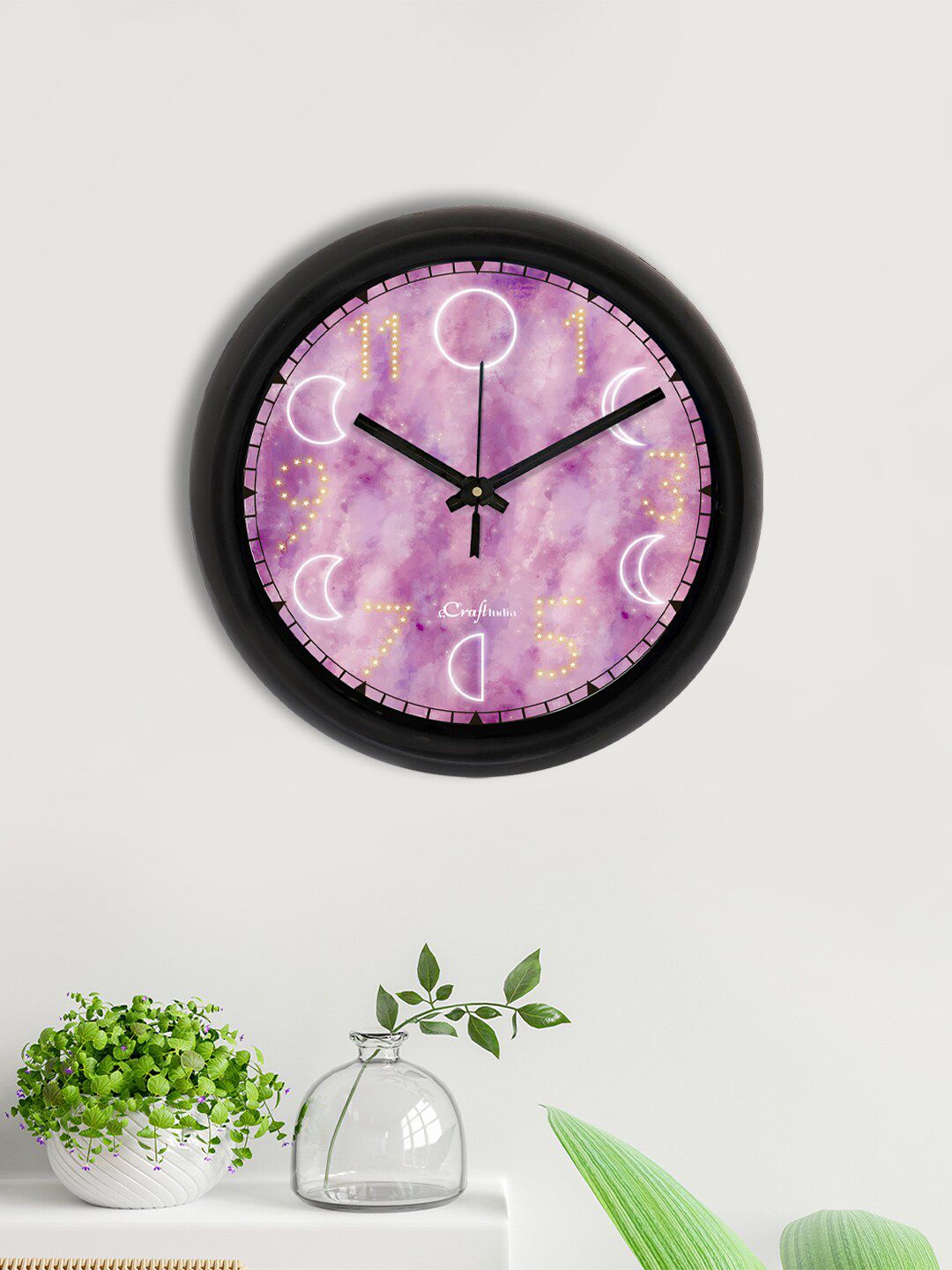 eCraftIndia Purple & Black Number Constellation Printed Contemporary Analogue Wall Clock Price in India