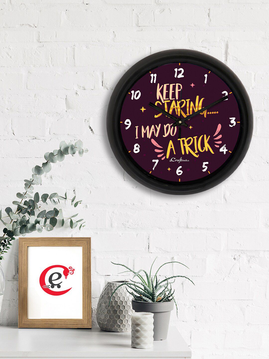 eCraftIndia Purple & Black Printed Contemporary Analogue Wall Clock Price in India