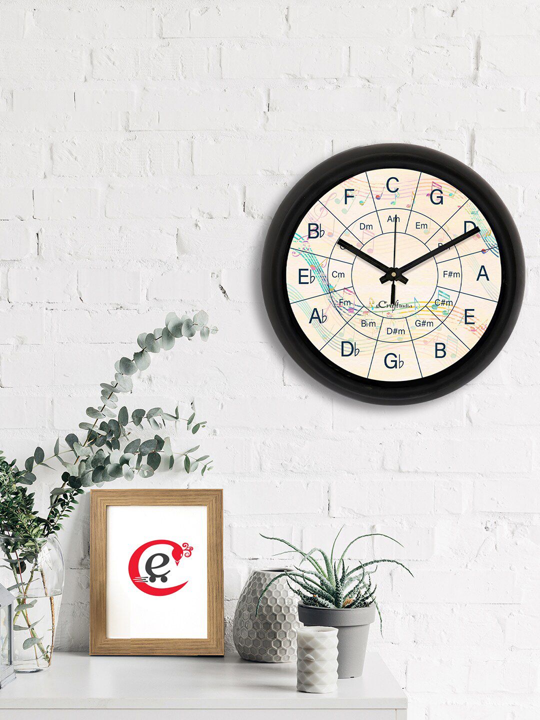 eCraftIndia Beige & Black Music Noted Printed Contemporary Analogue Wall Clock Price in India