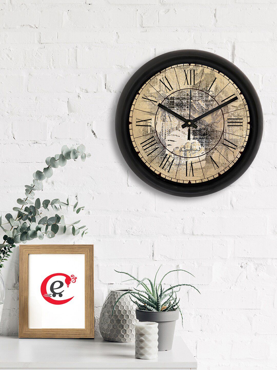 eCraftIndia Brown & Black Printed Contemporary Wall Clock Price in India