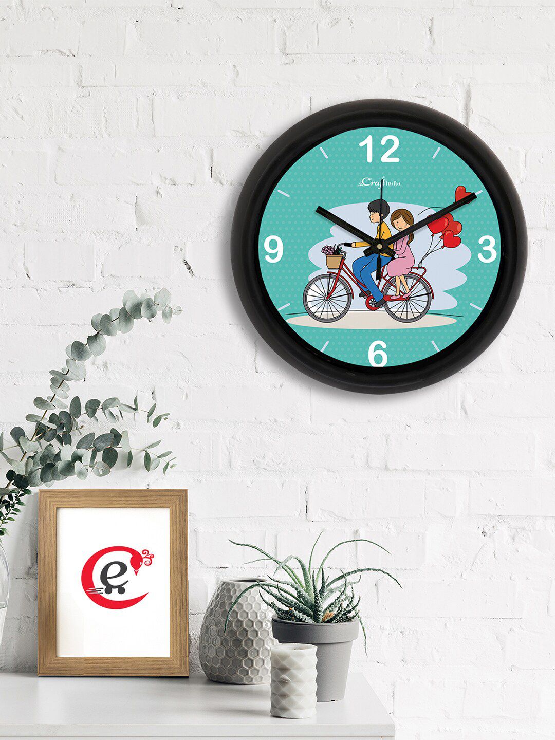 eCraftIndia Green & Black Printed Contemporary Analogue Wall Clock Price in India