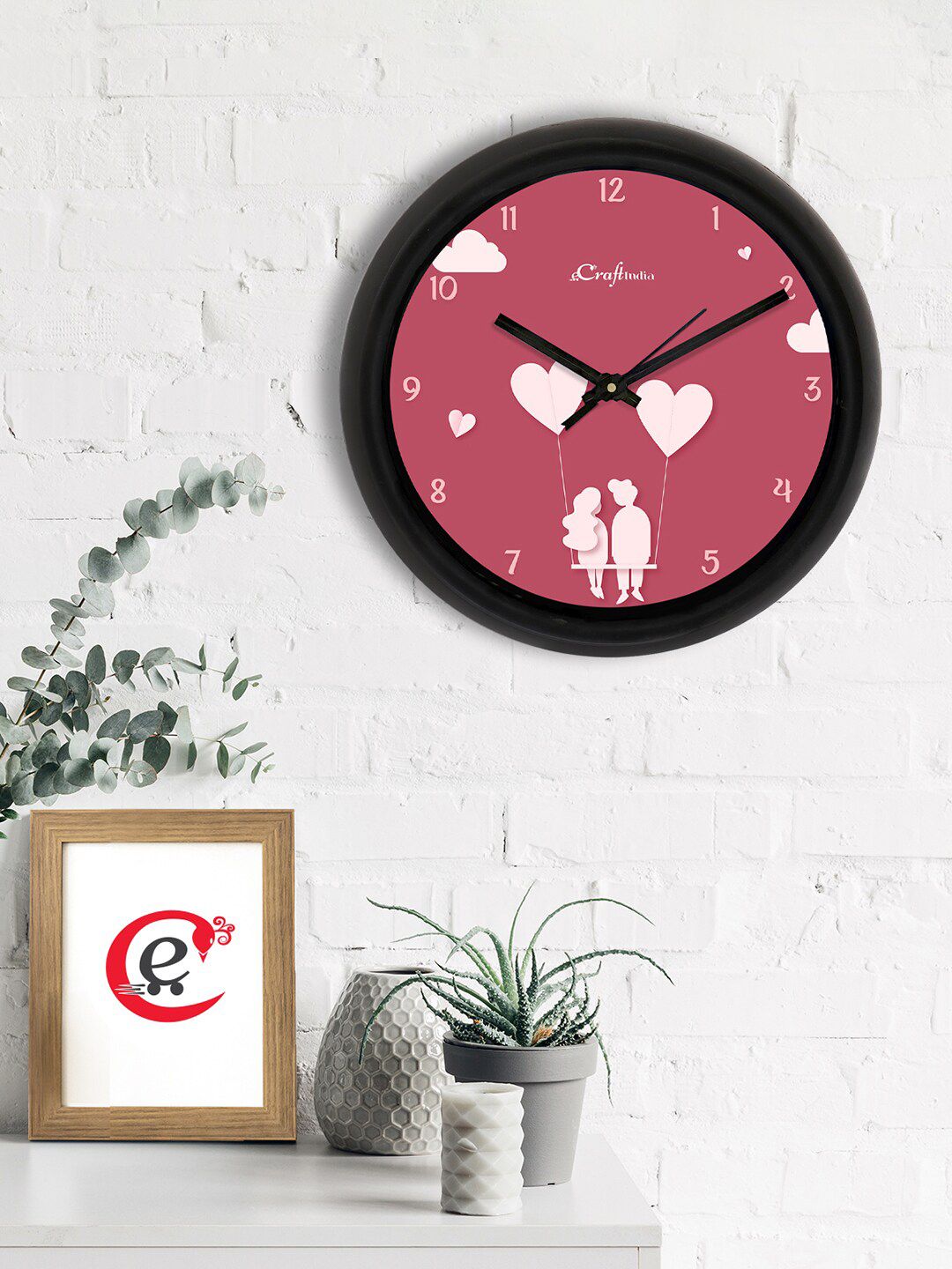 eCraftIndia Maroon & Black Printed Contemporary Wall Clock Price in India