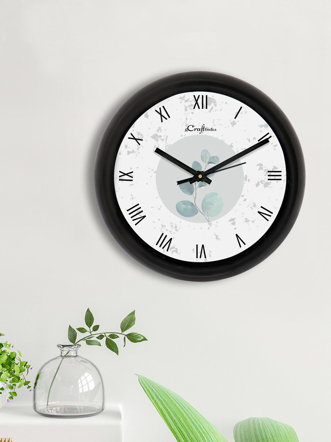 eCraftIndia White & Black Printed Contemporary Analogue Wall Clock Price in India