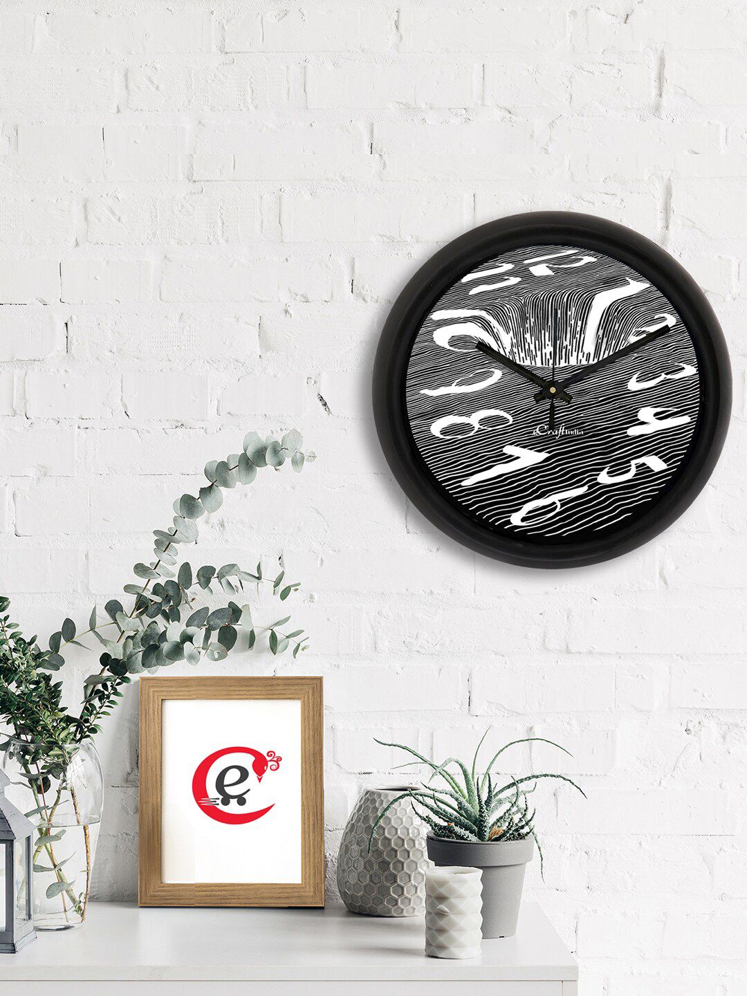 eCraftIndia Grey & White Printed Contemporary Analogue Wall Clock Price in India