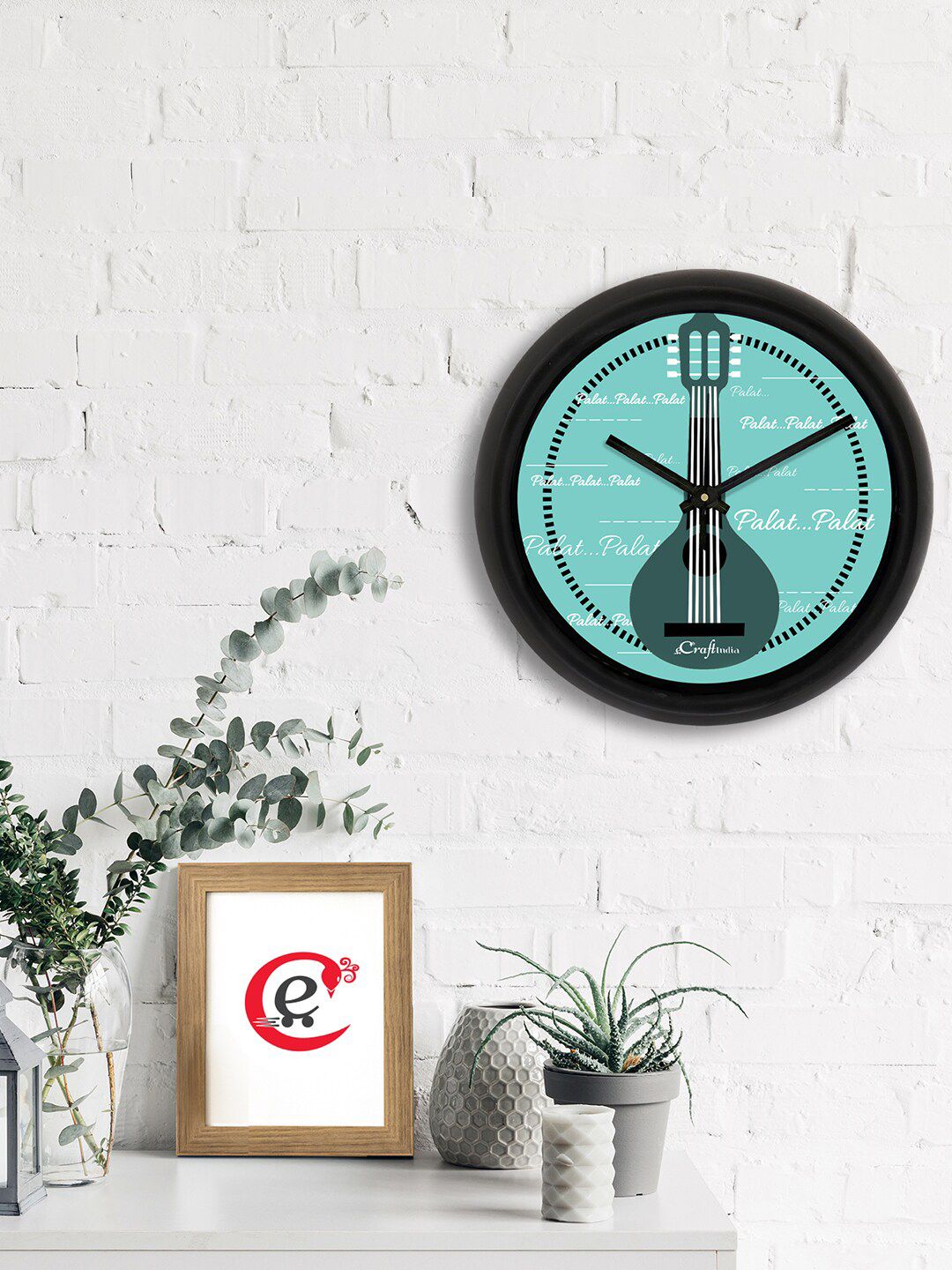 eCraftIndia Green & Black Printed Contemporary Analogue Wall Clock Price in India