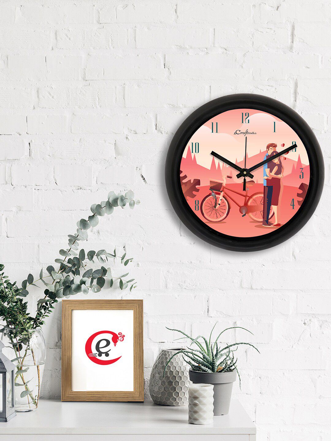 eCraftIndia Pink & Black Printed Contemporary Analogue Wall Clock Price in India