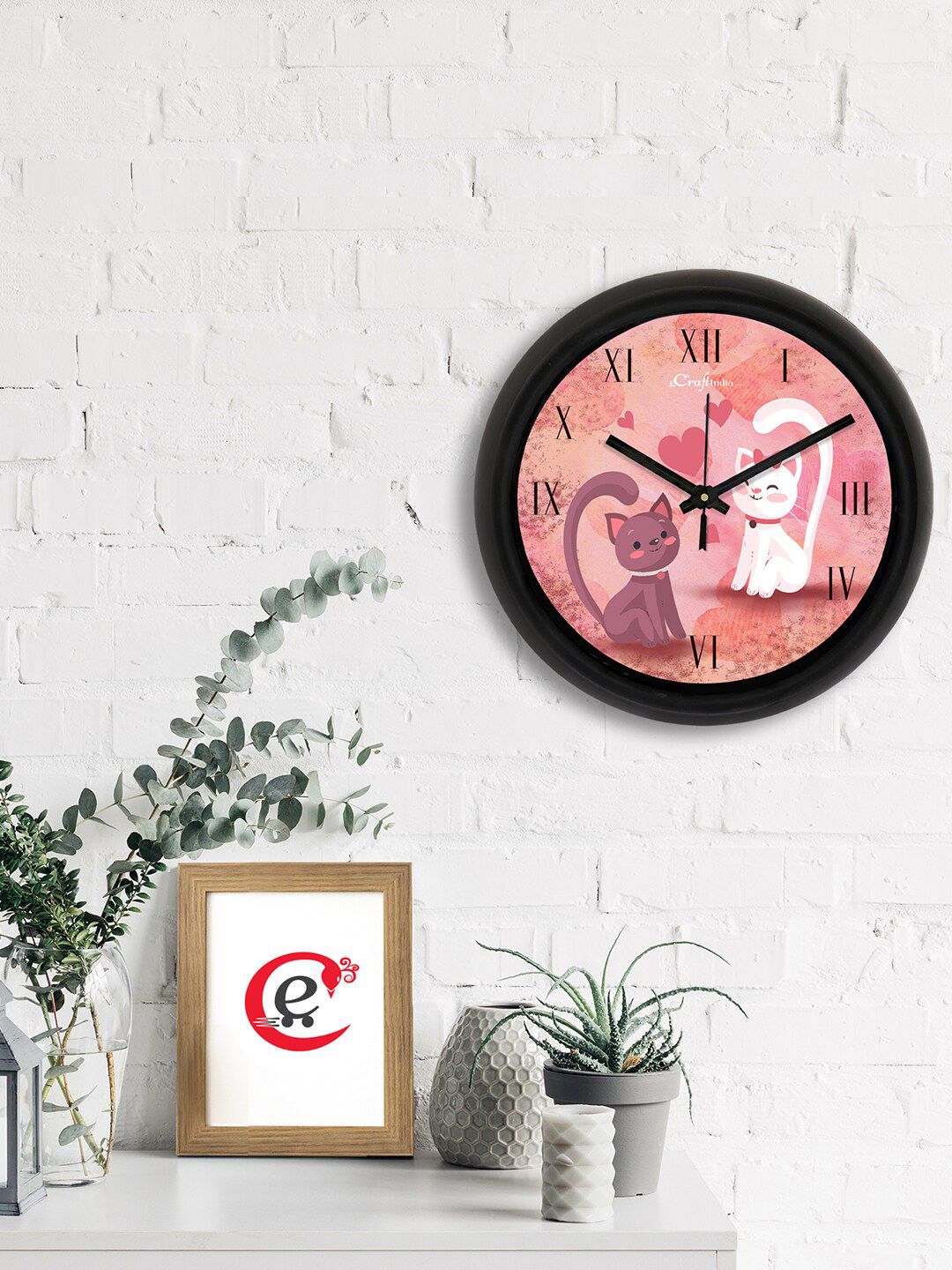 eCraftIndia Pink & White Printed Contemporary Analogue Wall Clock Price in India