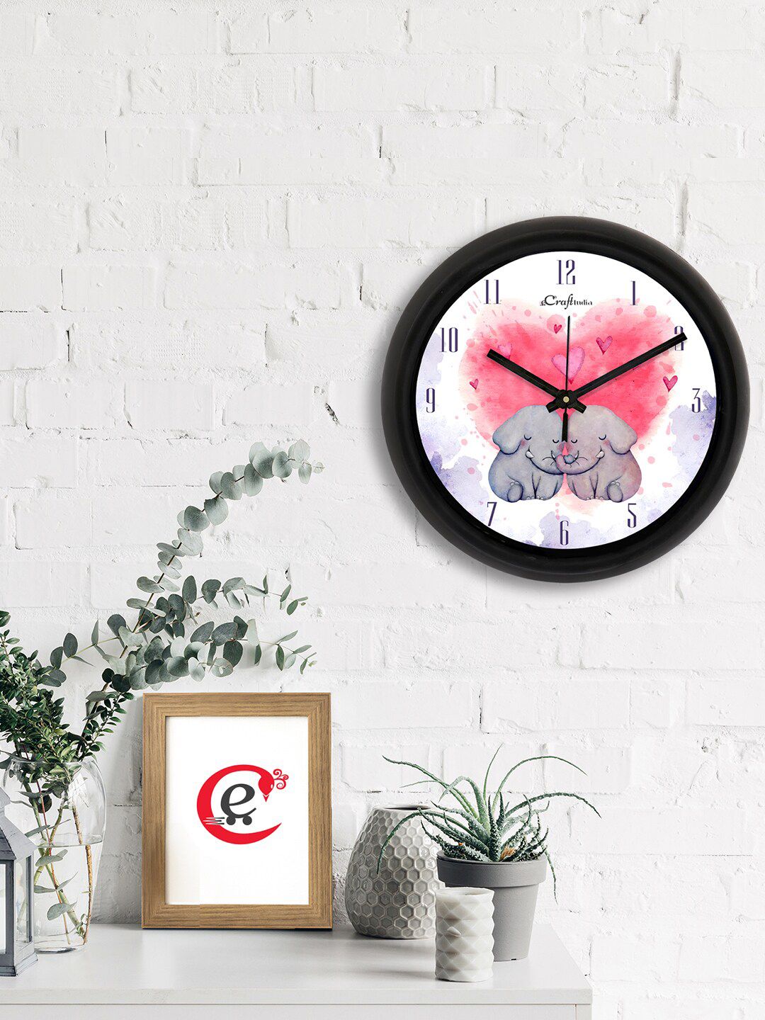 eCraftIndia White & Pink Printed Contemporary Analogue Wall Clock Price in India