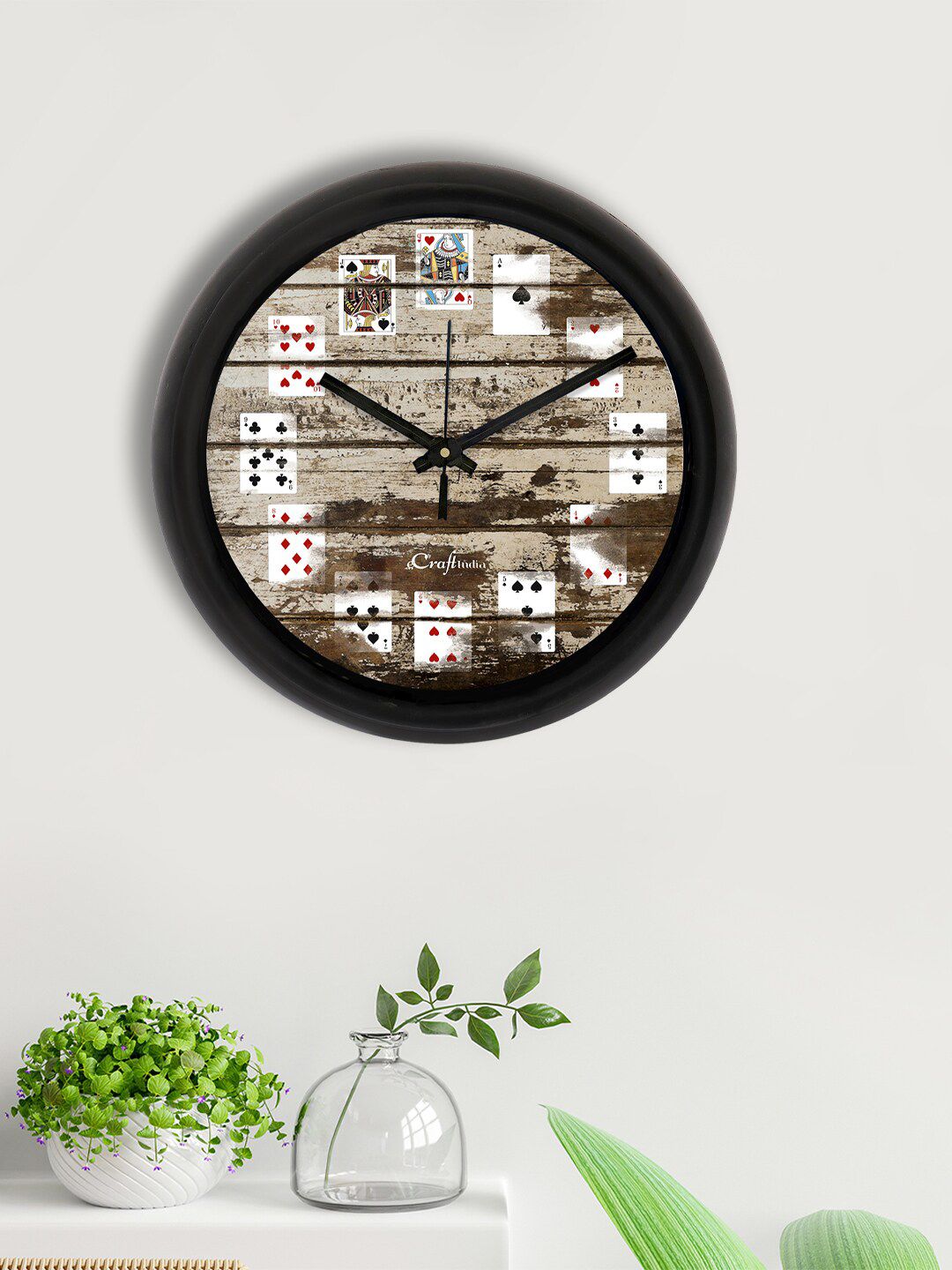 eCraftIndia Brown & White Printed Contemporary Analogue Wall Clock Price in India