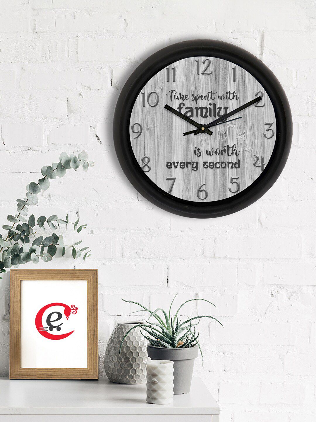 eCraftIndia Grey & Black Printed Contemporary Analogue Wall Clock Price in India