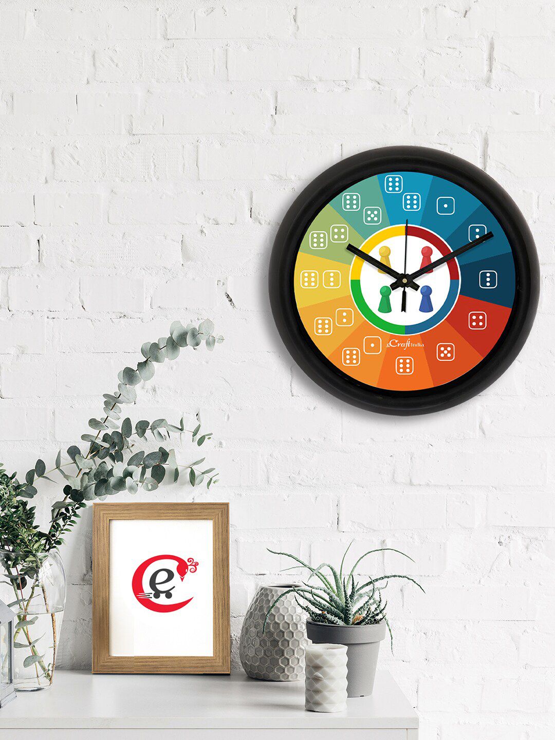 eCraftIndia Red & Yellow Printed Contemporary Analogue Wall Clock Price in India