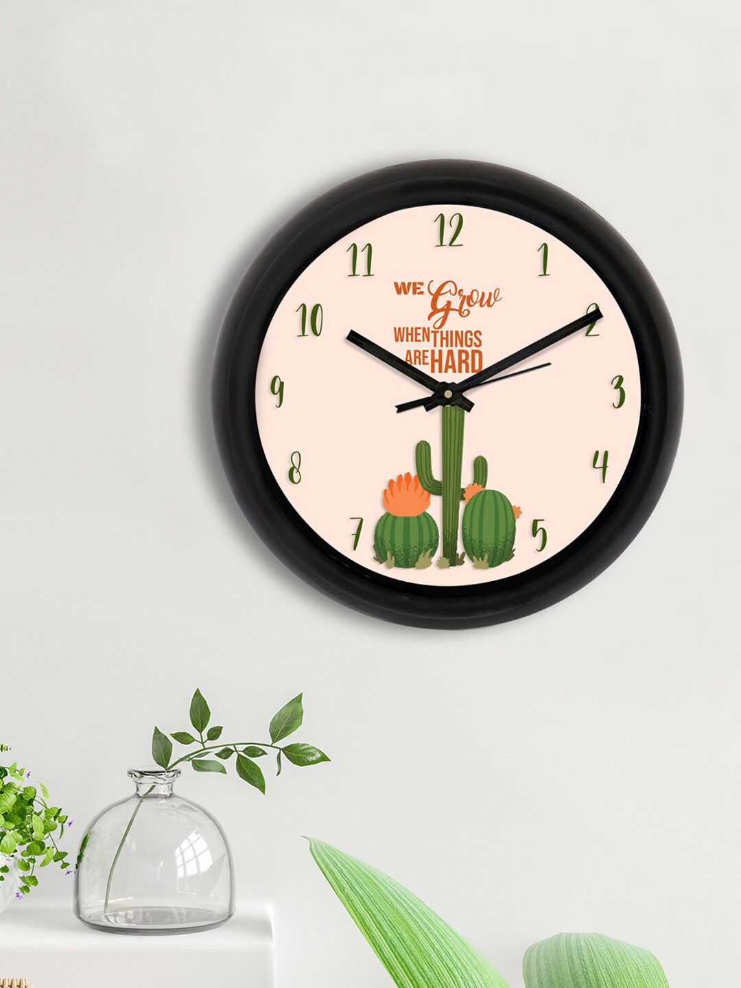 eCraftIndia Pink & Green Printed Contemporary Analogue Wall Clock Price in India