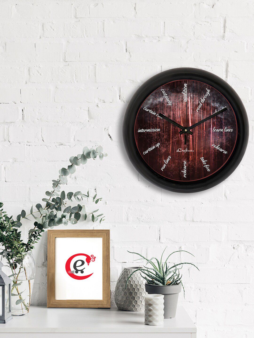 eCraftIndia Brown & Black Printed Contemporary Analogue Wall Clock Price in India