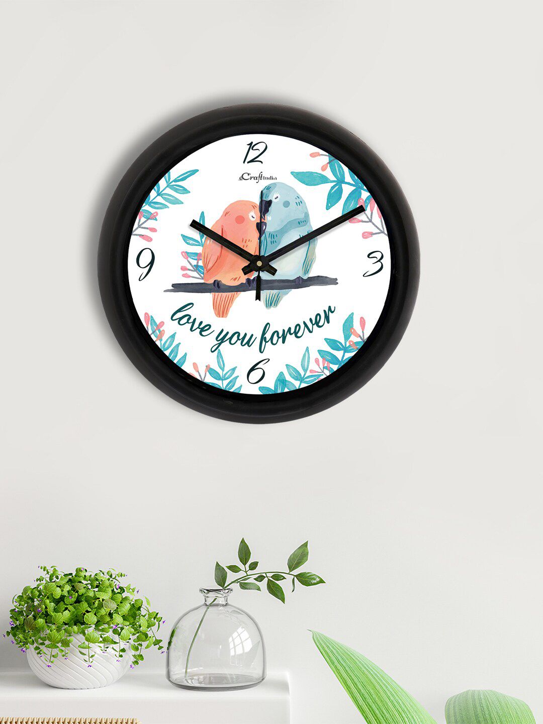 eCraftIndia White & Blue Parrot Printed Contemporary Analogue Wall Clock Price in India