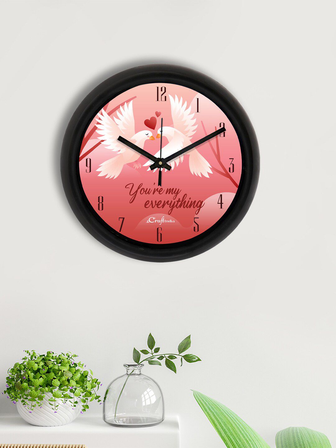 eCraftIndia Pink & Black Printed Contemporary Analogue Wall Clock Price in India