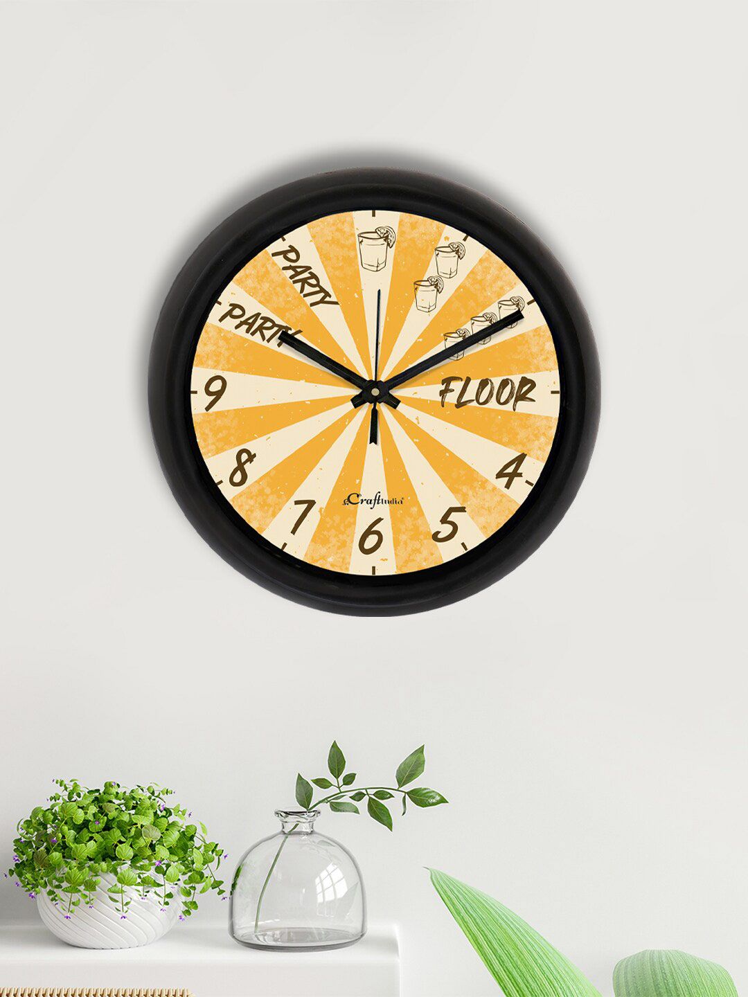 eCraftIndia Yellow & Cream-Coloured Printed Contemporary Analogue Wall Clock Price in India