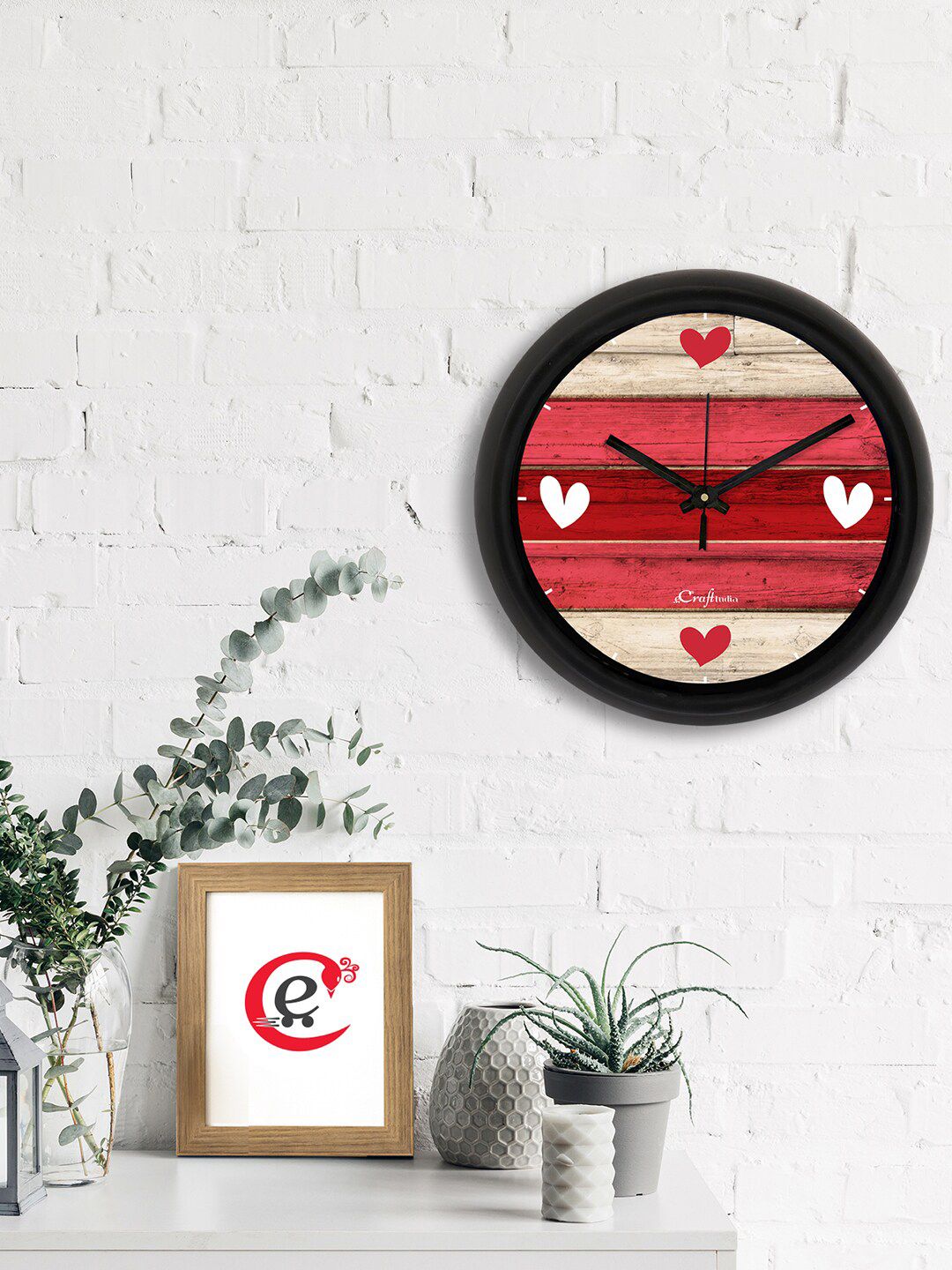 eCraftIndia Red & Beige Printed Contemporary Analogue Wall Clock Price in India