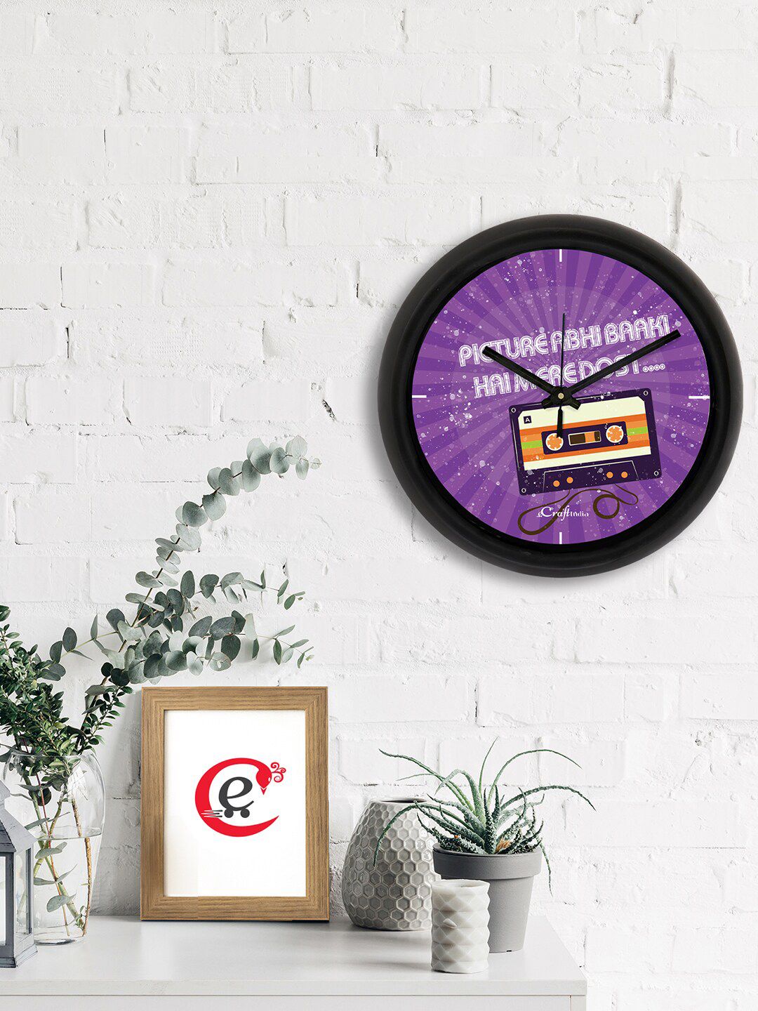 eCraftIndia Blue & Violet Printed Contemporary Analogue Wall Clock Price in India