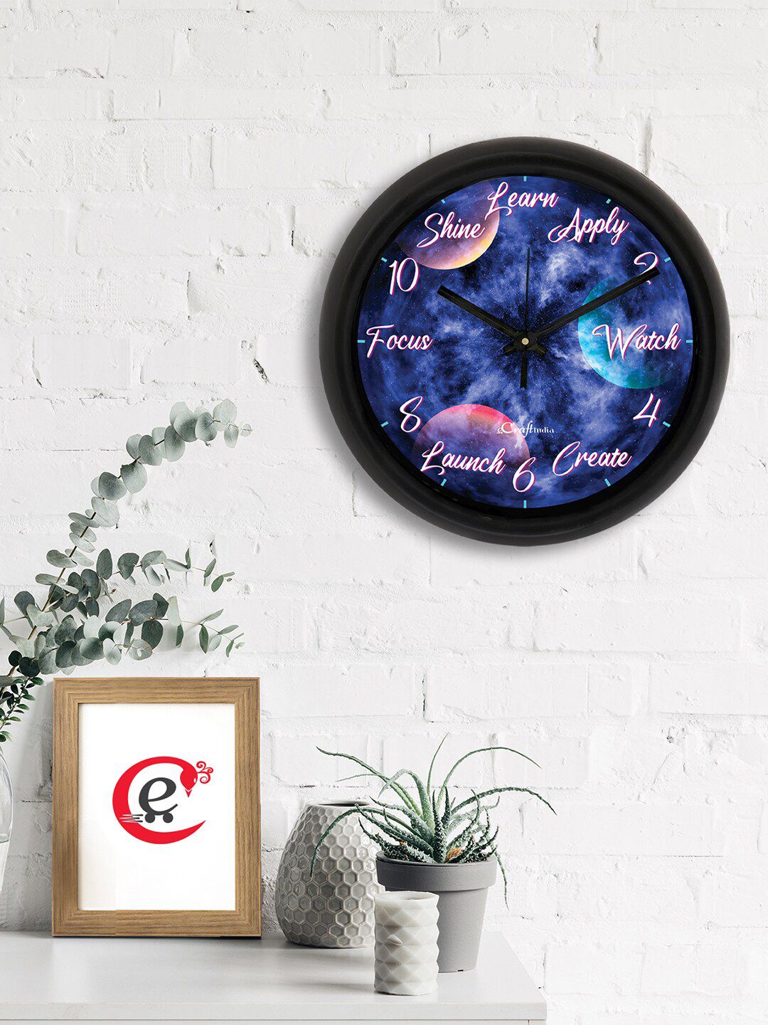 eCraftIndia Blue & Black Galaxy Theme Printed Contemporary Analogue Wall Clock Price in India