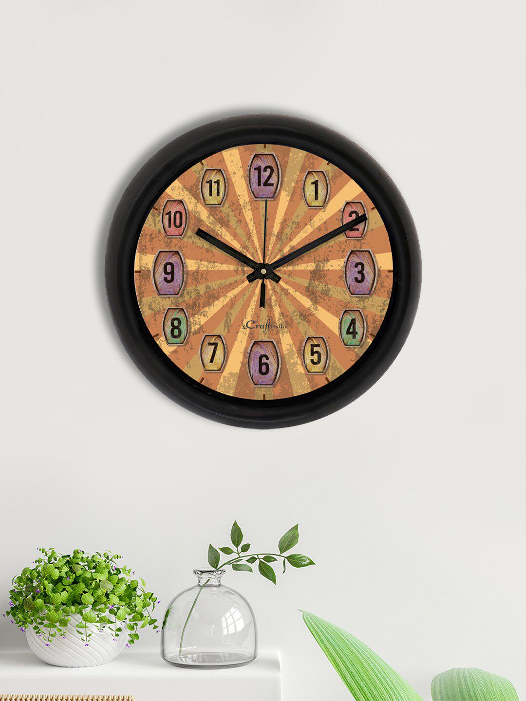 eCraftIndia Brown & Lavender Printed Contemporary Analogue Wall Clock Price in India