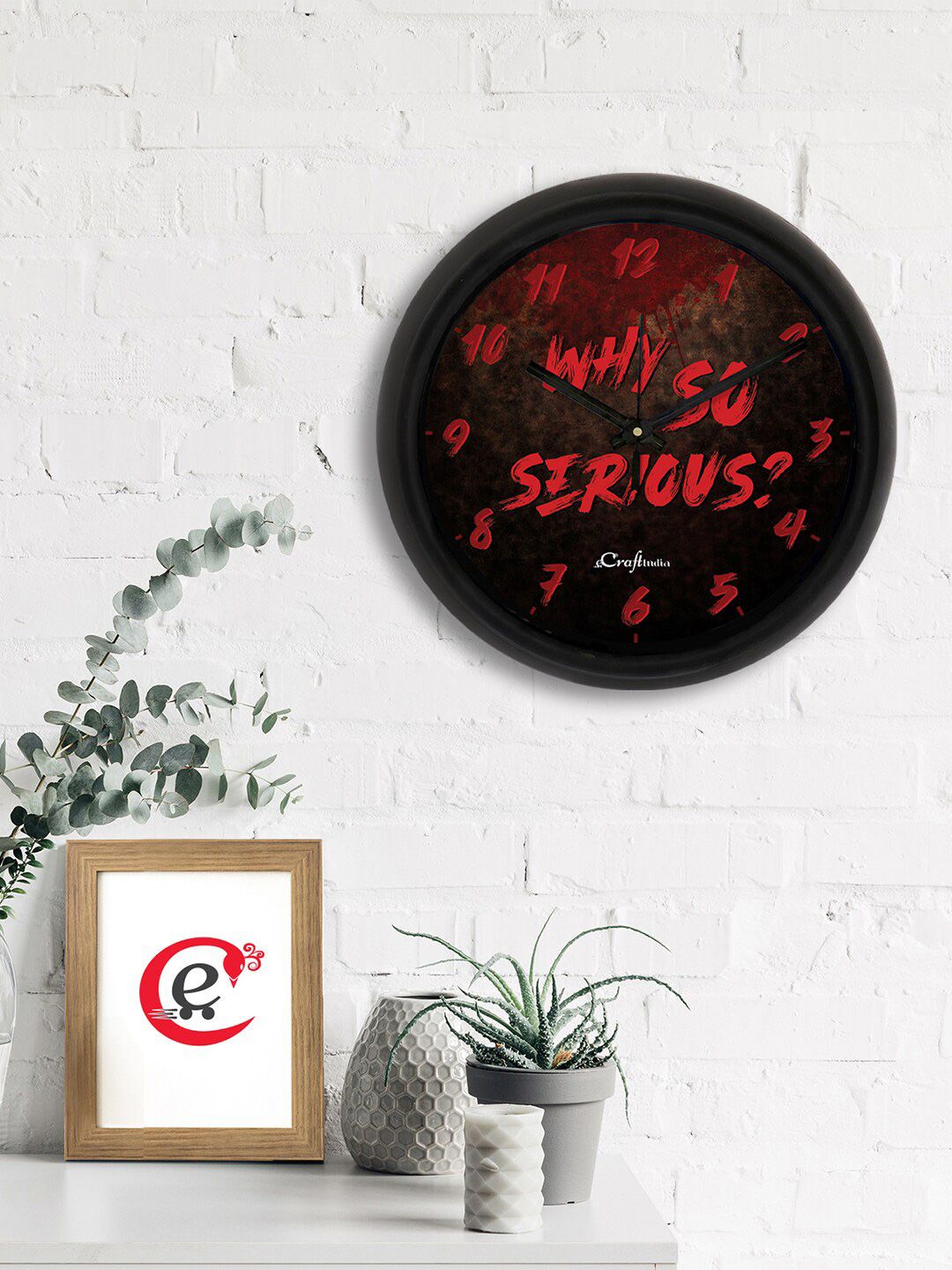 eCraftIndia Red & Black Printed Contemporary Analogue Wall Clock Price in India