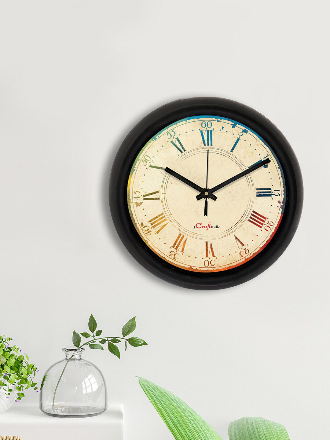 eCraftIndia Beige & Blue Printed Contemporary Wall Clock Price in India