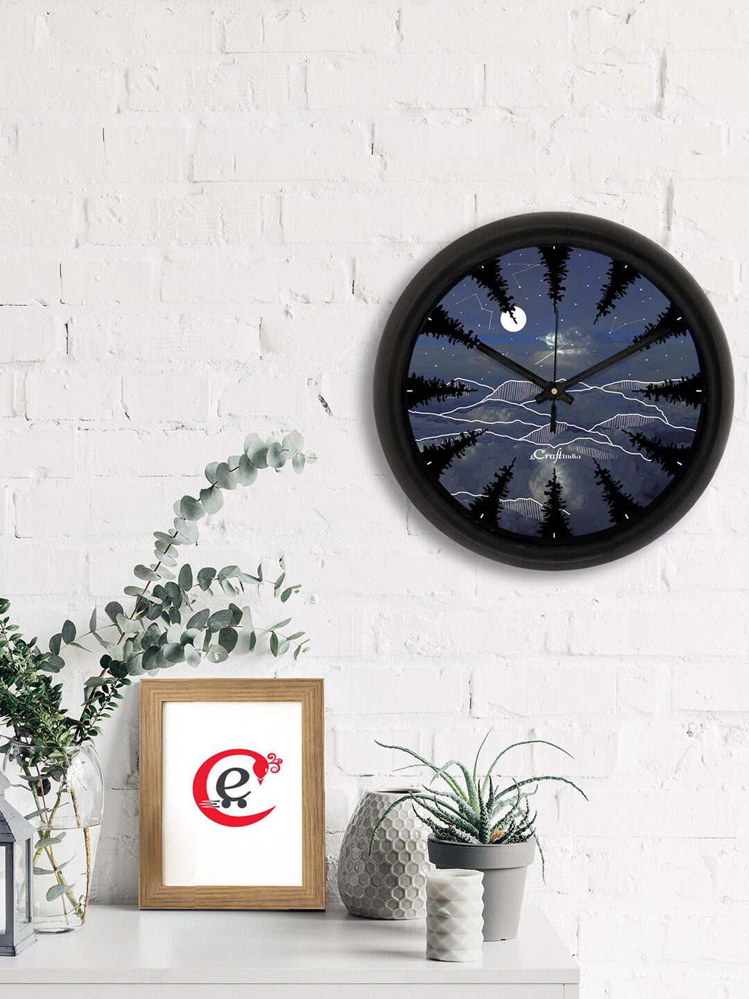 eCraftIndia Black & Blue Printed Contemporary Wall Clock Price in India