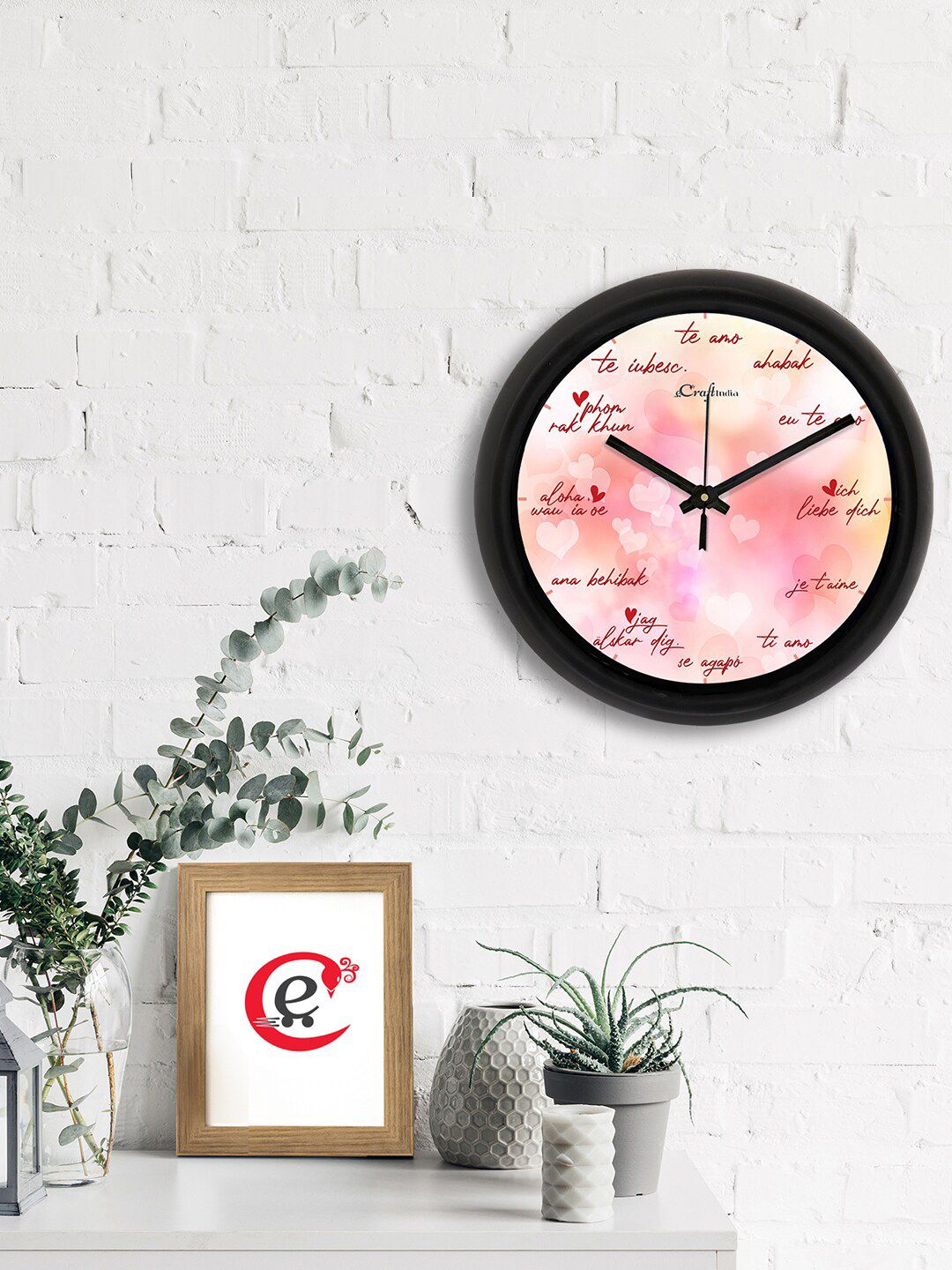 eCraftIndia Pink & Black Printed Contemporary Wall Clock Price in India