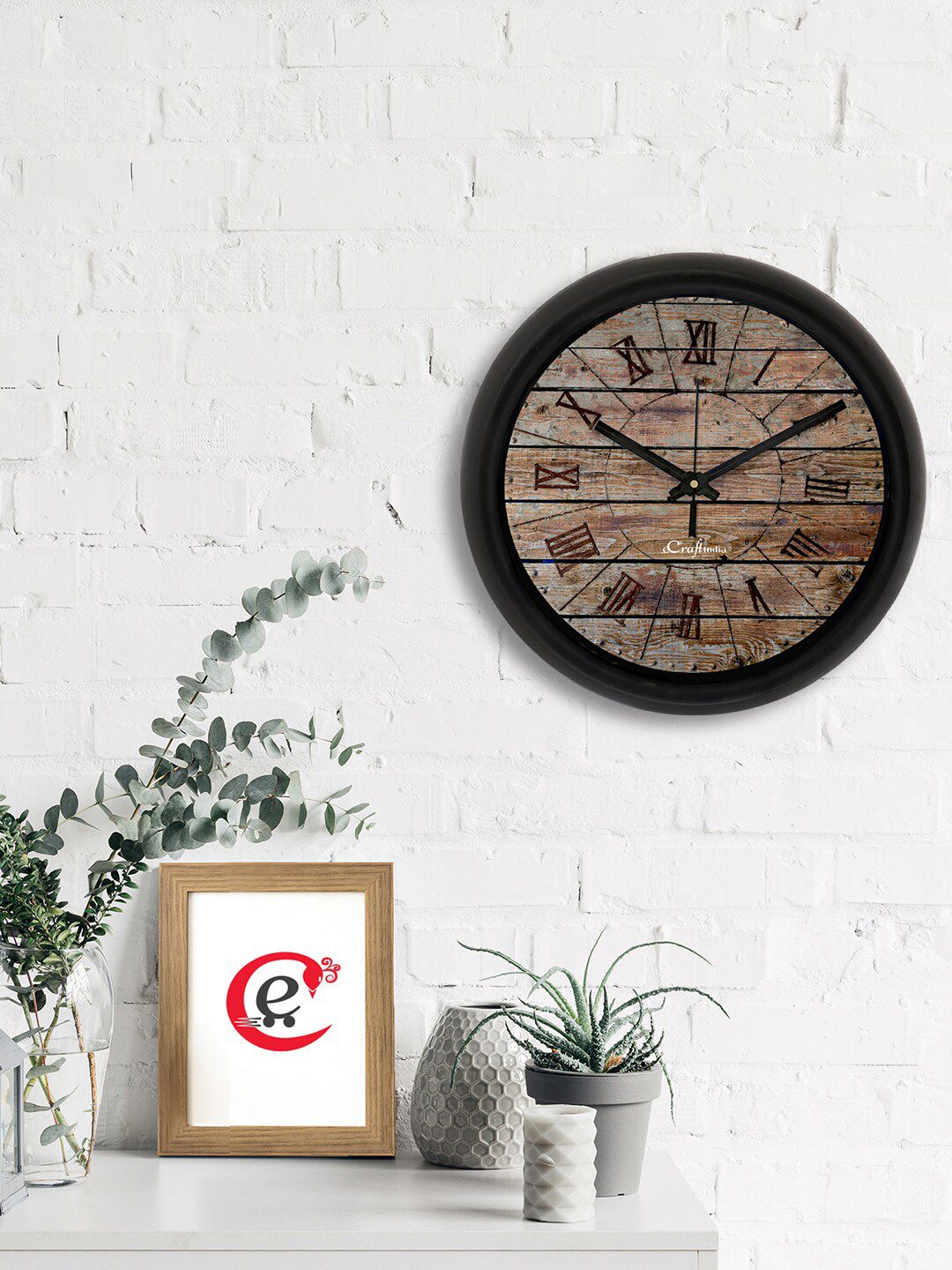 eCraftIndia Brown & Grey Printed Contemporary Wall Clock Price in India