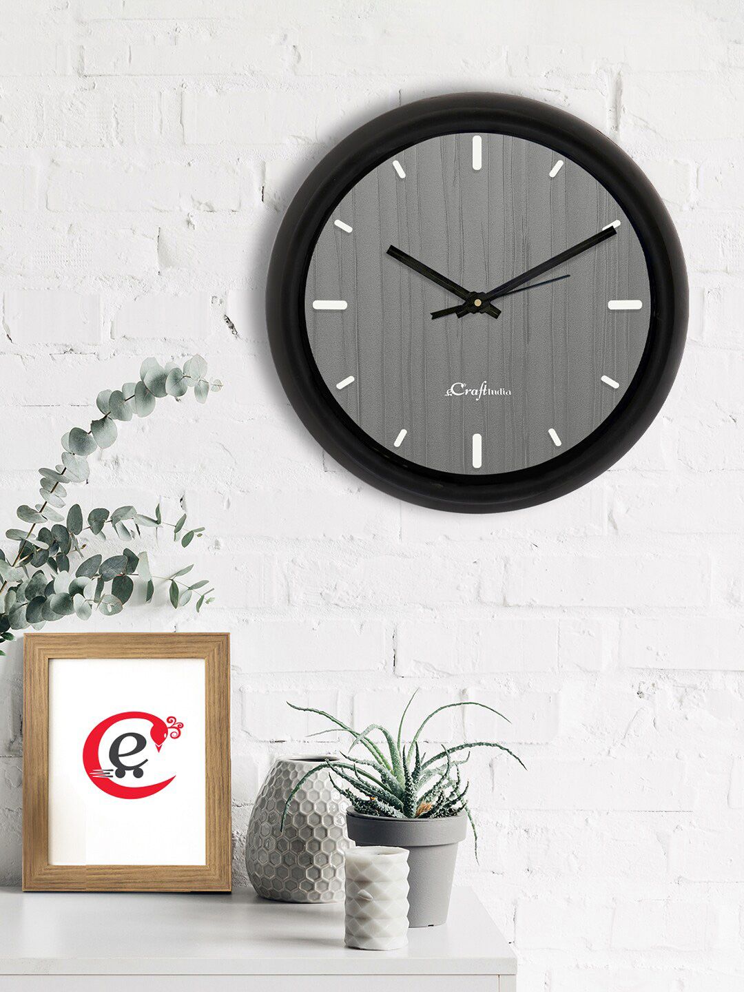 eCraftIndia Grey & White Printed Contemporary Wall Clock Price in India