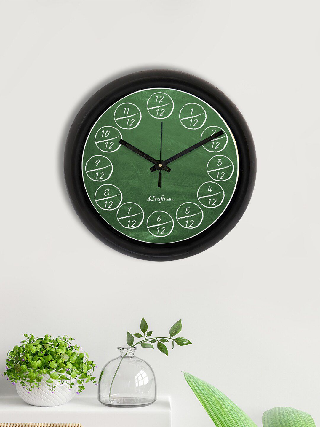 eCraftIndia Green & Black Printed Contemporary Wall Clock Price in India