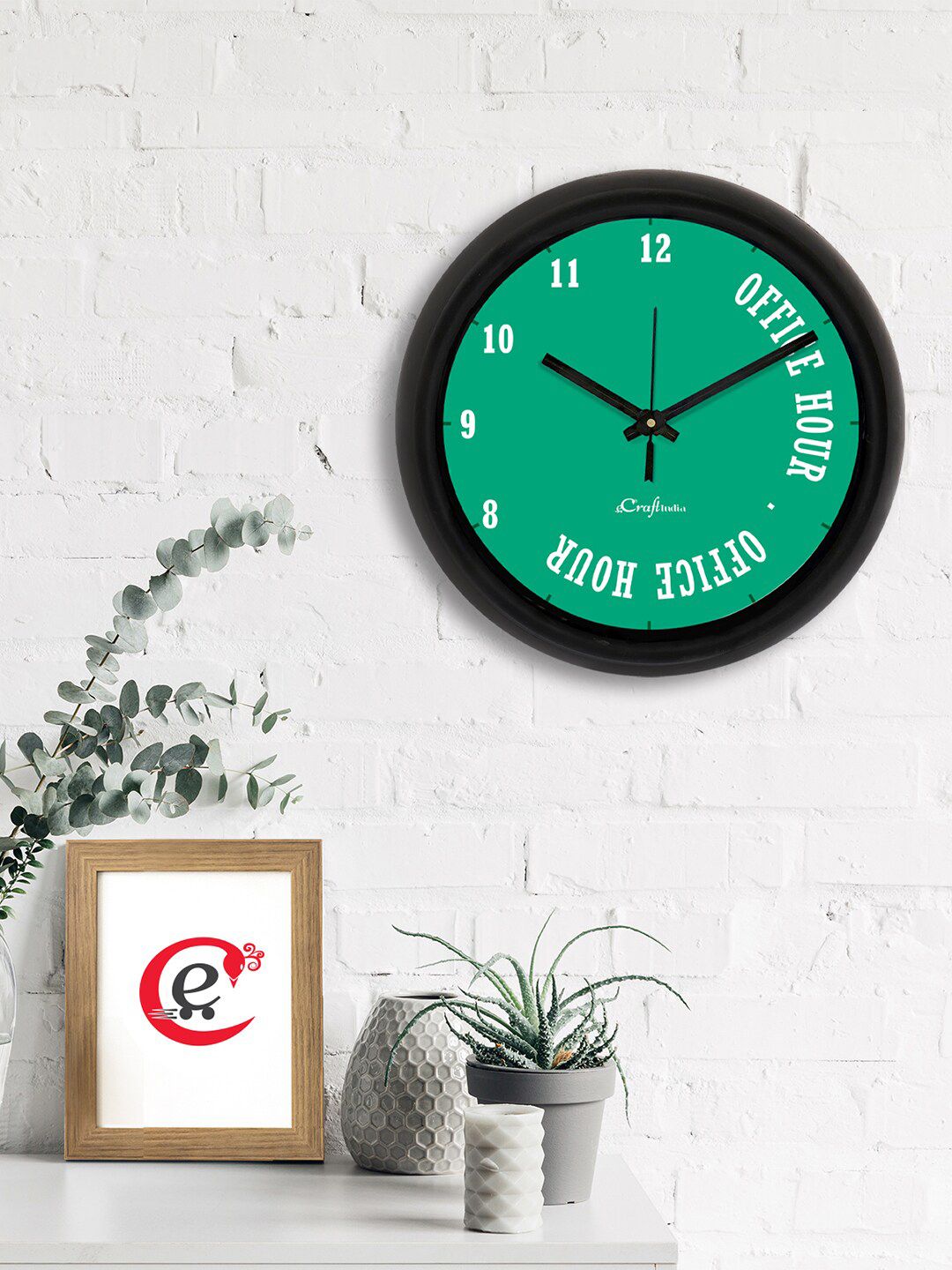 eCraftIndia Green & Black Printed Contemporary Wall Clock Price in India