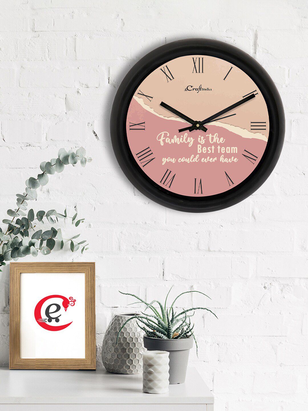 eCraftIndia Pink & Beige Printed Contemporary Wall Clock Price in India