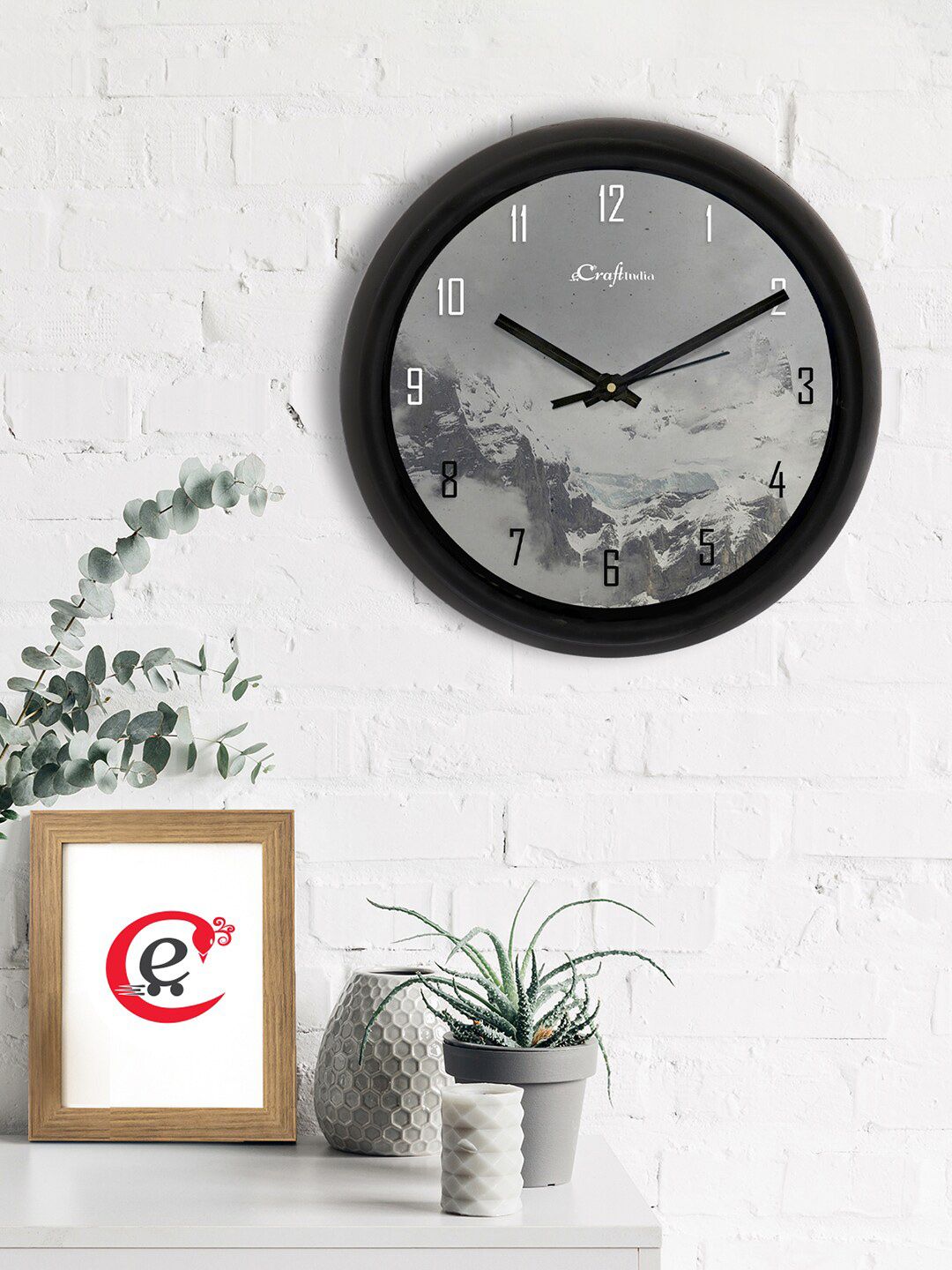 eCraftIndia Grey & Black Printed Contemporary Wall Clock Price in India