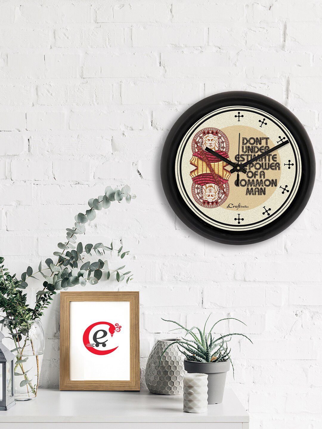 eCraftIndia Beige & Red Printed Contemporary Wall Clock Price in India