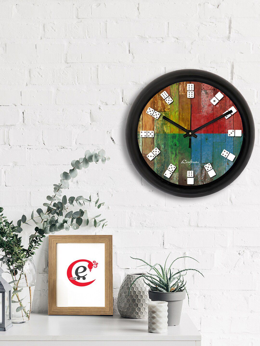 eCraftIndia Red & Blue Printed Contemporary Wall Clock Price in India