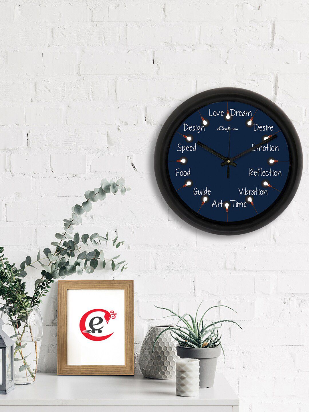 eCraftIndia Blue & Black Printed Contemporary Wall Clock Price in India