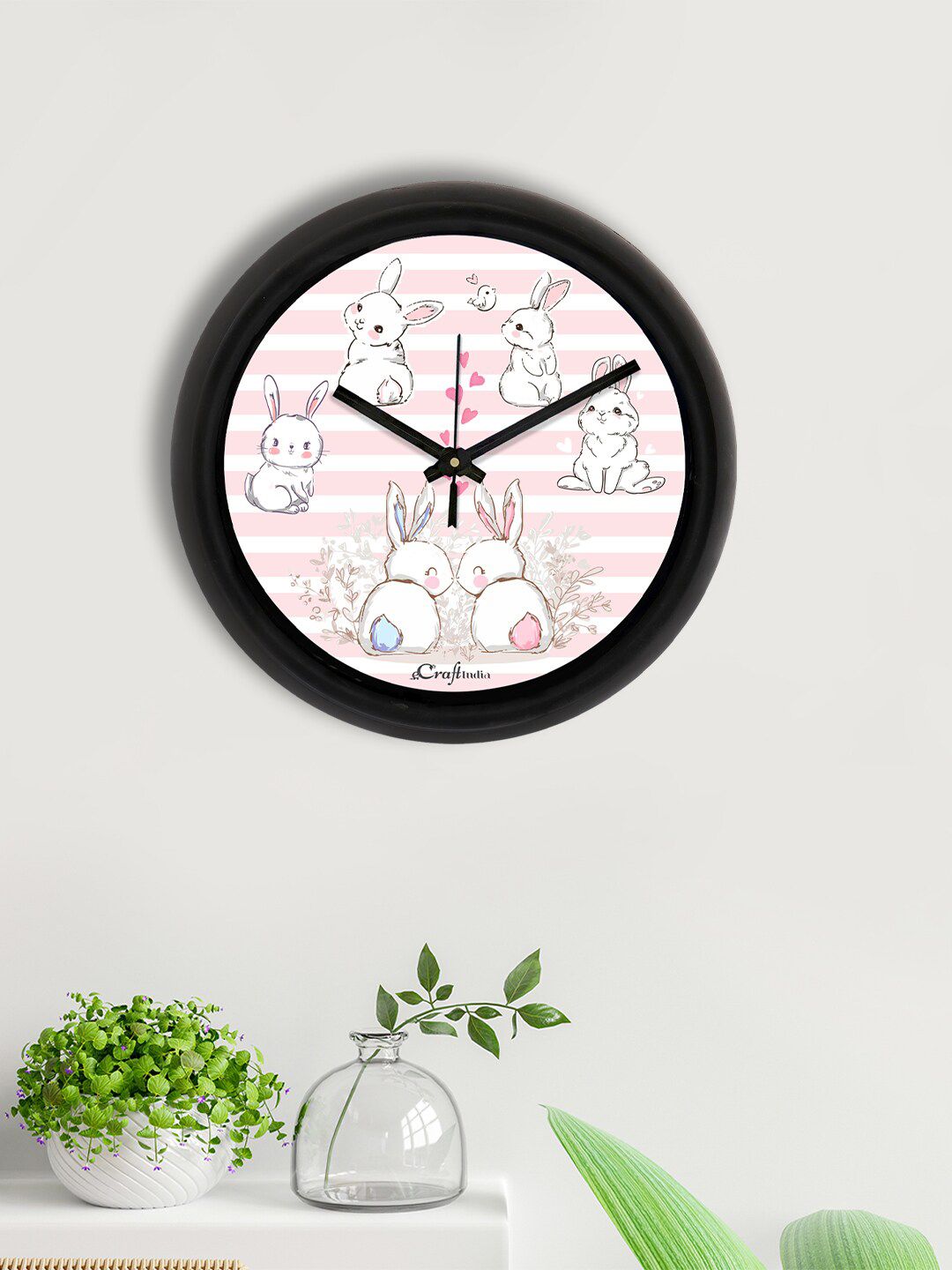 eCraftIndia Pink & White Printed Contemporary Wall Clock Price in India