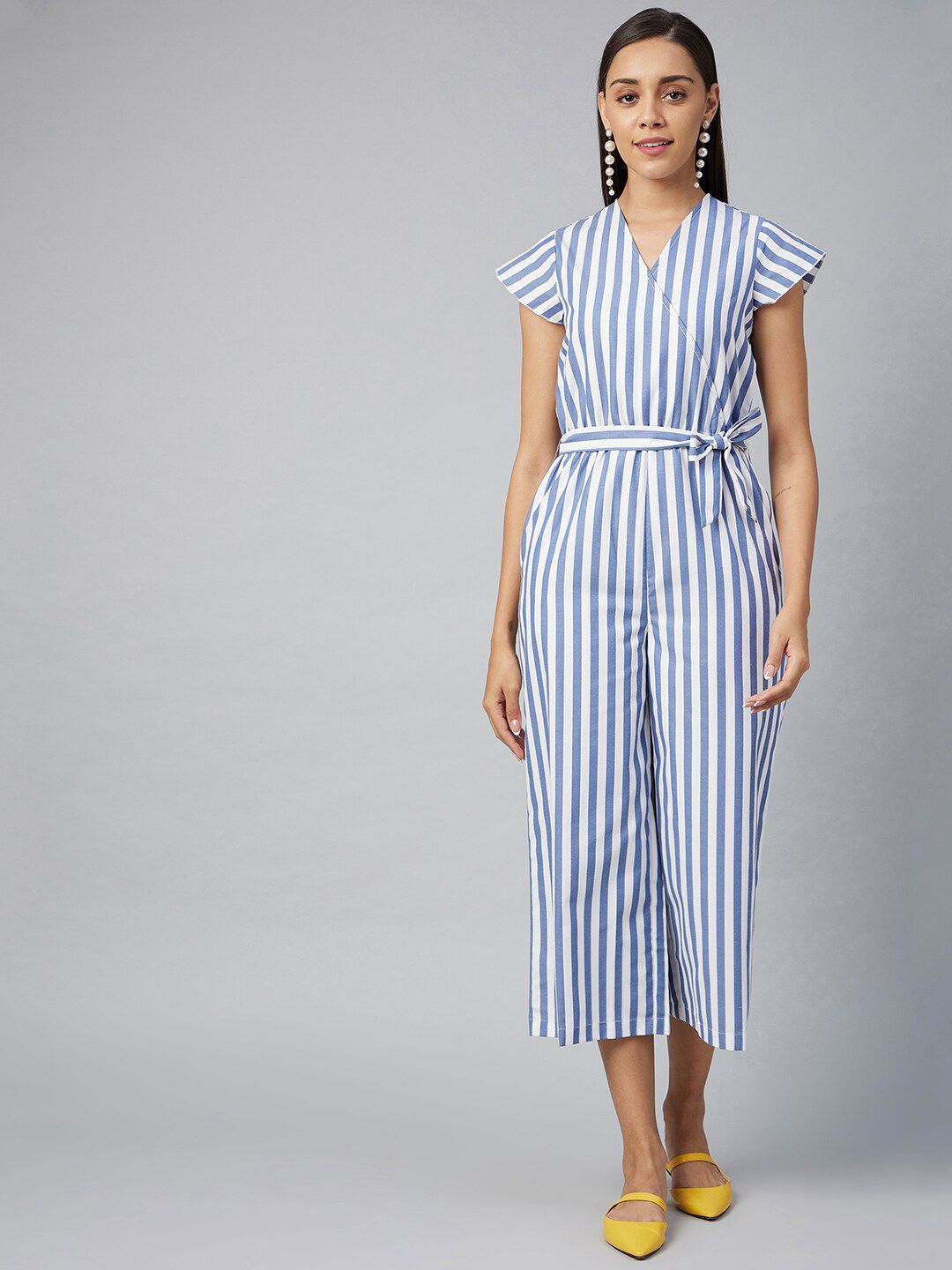 StyleStone Blue & White Striped Basic Jumpsuit Price in India