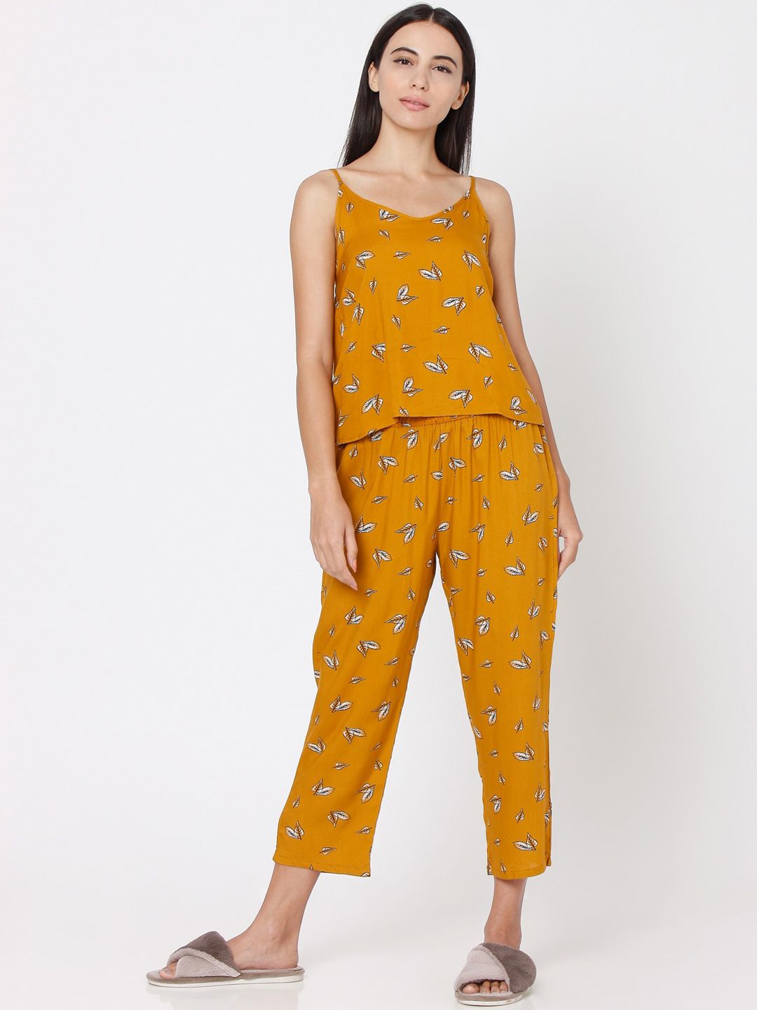 Smarty Pants Women Mustard & White Printed Night suit SMNSP-465A Price in India