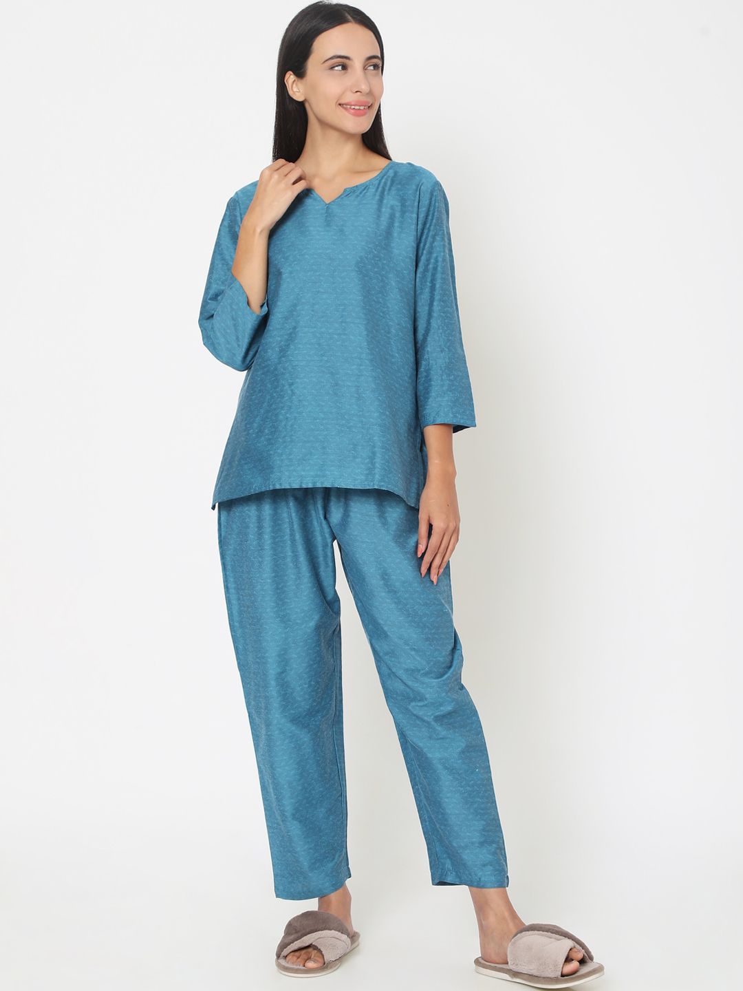 Smarty Pants Women Blue Self Design Night suit Price in India
